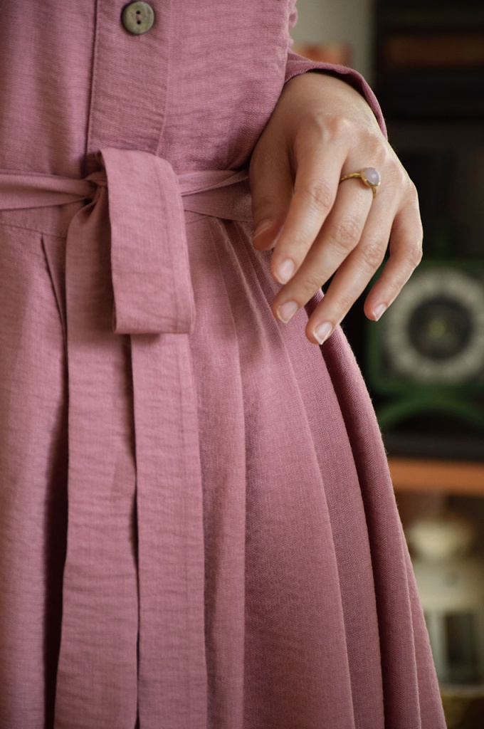 Düğmeli Pembe Elbise