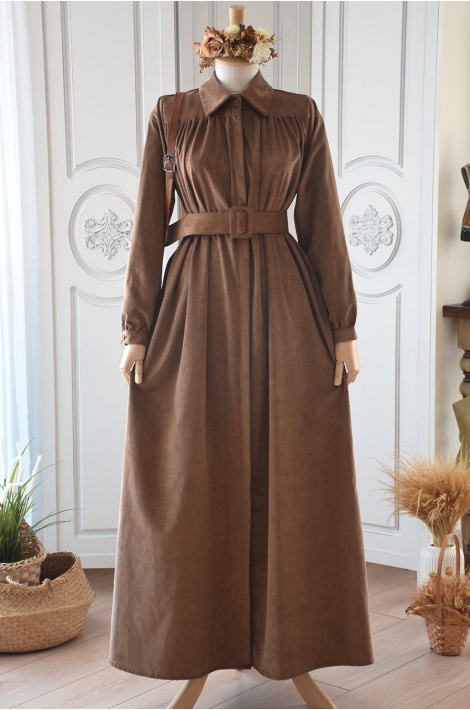 Kahverengi Robalı Model Kadife Ferace