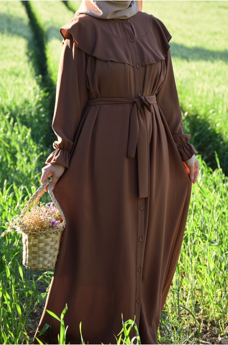 Volanlı Model Kahverengi Ferace