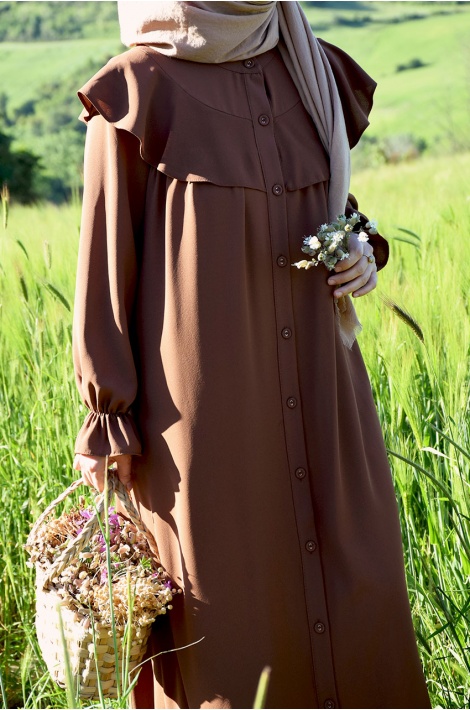 Volanlı Model Kahverengi Ferace