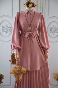 Pembe Renk Kuşaklı Tunik