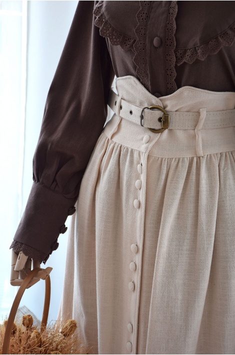 Keten Vintage Model Ekru Renk Etek