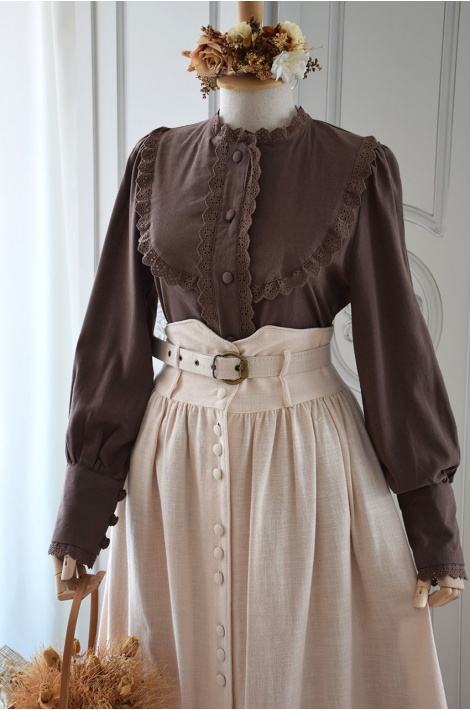 Keten Vintage Model Ekru Renk Etek