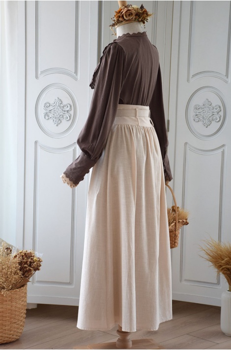 Keten Vintage Model Ekru Renk Etek