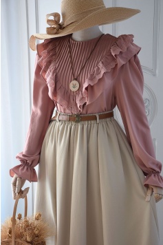 Volanlı Model Pembe Renk Bluz