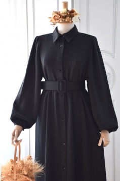Düğmeli Model Siyah Renk Triko Elbise