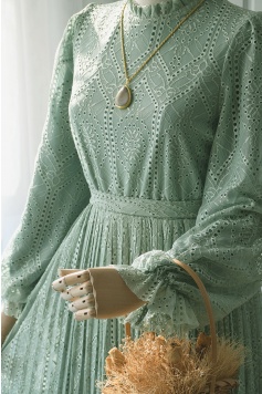 Mint Yeşili Dantel Elegant Elbise