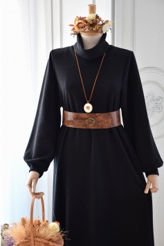 Kemerli Model Siyah Renk Triko Elbise