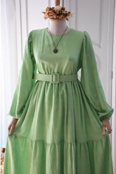 Kemerli Model Yeşil Renk Elbise