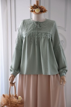 Fistolu Mint Yeşili Rengi Bluz