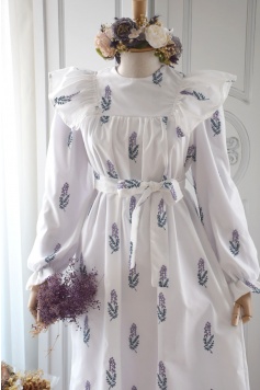 Rokoko Nakışlı Leylak Çiçek Elbise