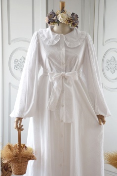Brodeli Bebe Yakalı Beyaz Elbise