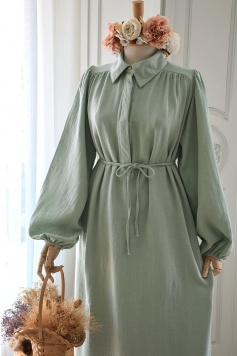 Robalı Model Müslin Elbise Mint Yeşili Rengi