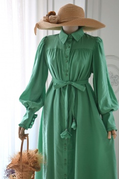 Tensel Pamuk Yeşil Renk Elbise