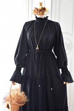 Siyah Renk Gofre Elbise