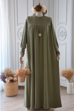 Robalı Model Kına Yeşili Rengi Triko Elbise