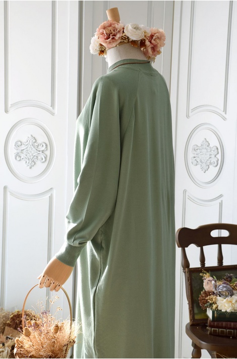 Reglan Kol Triko Elbise Mint Yeşili
