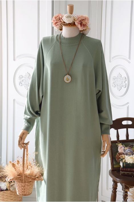 Reglan Kol Triko Elbise Mint Yeşili