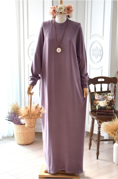Reglan Kol Triko Elbise Mürdüm Rengi