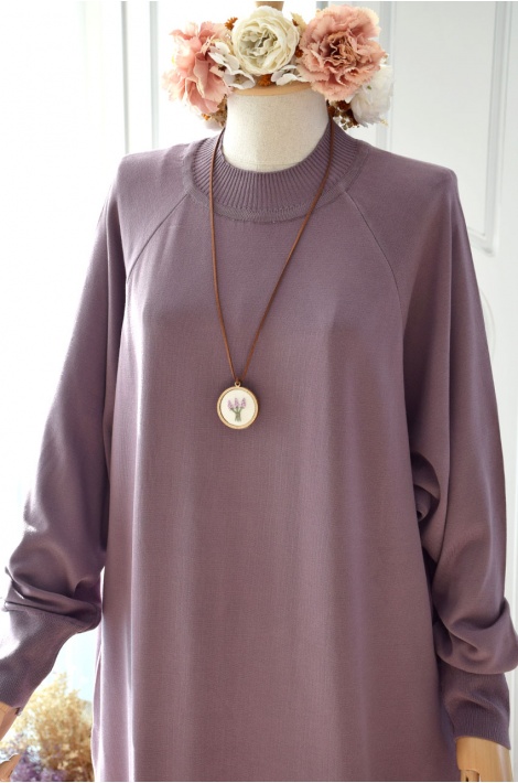 Reglan Kol Triko Elbise Mürdüm Rengi