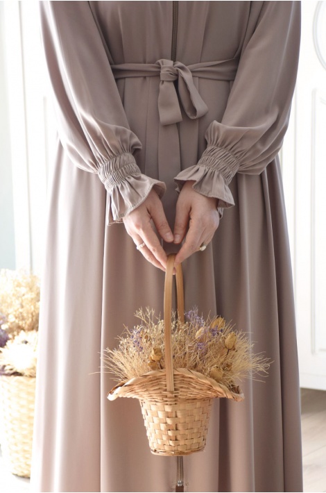 Fermuarlı Hijab Ferace Bej Rengi