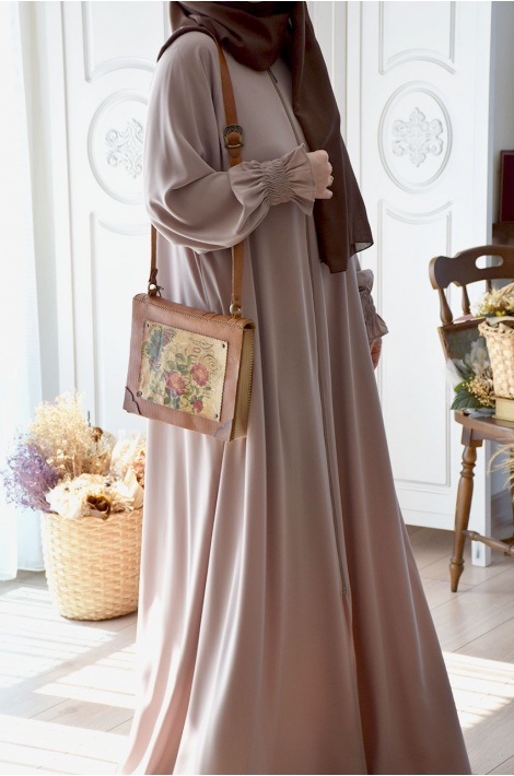 Fermuarlı Hijab Ferace Bej Rengi