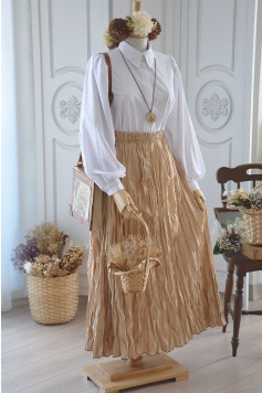 Kırışık Model Bej Rengi Etek