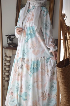Romantik Tablo Elbise Yeşil Çiçekli
