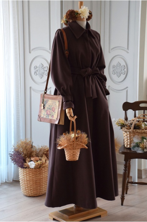 Mevlana Model Kaşe Kaban Kahverengi