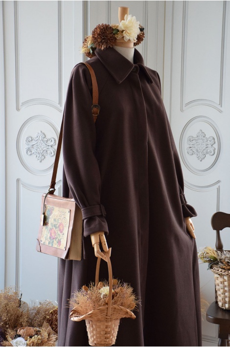 Mevlana Model Kaşe Kaban Kahverengi