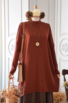 Oversize Triko Kazak Kiremit Rengi