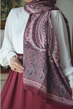 Pamuklu Etnik Desen Şal Bordo