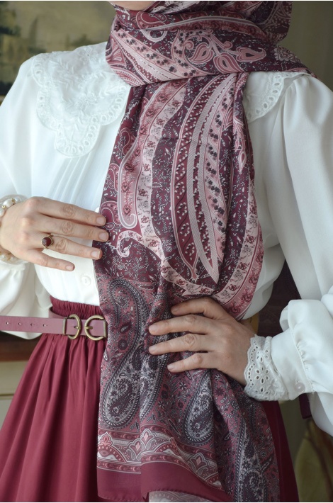 Pamuklu Etnik Desen Şal Bordo