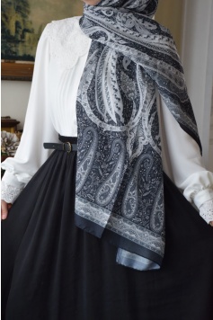 Pamuklu Etnik Desen Şal Siyah