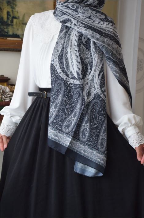 Pamuklu Etnik Desen Şal Siyah