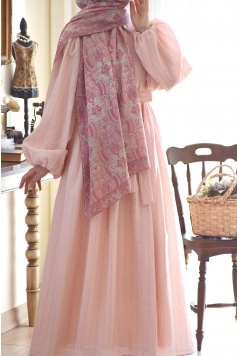 Balon Kol Elbise Pembe