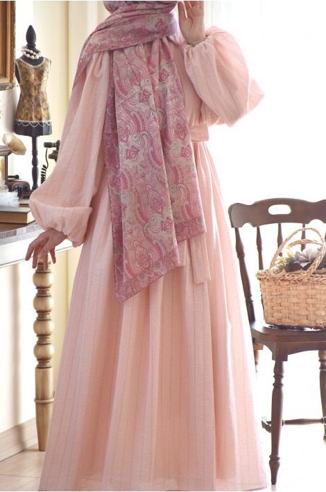 Balon Kol Elbise Pembe