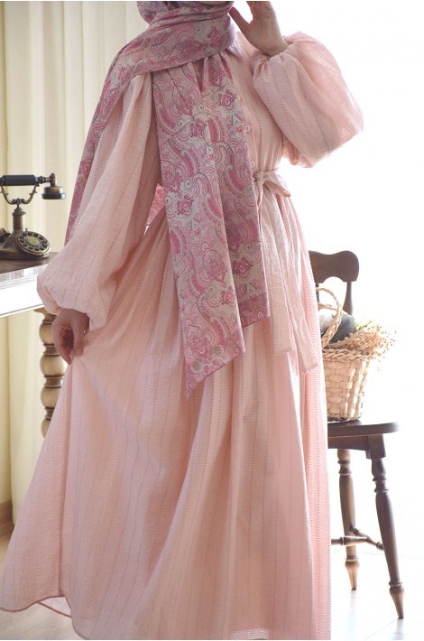 Balon Kol Elbise Pembe