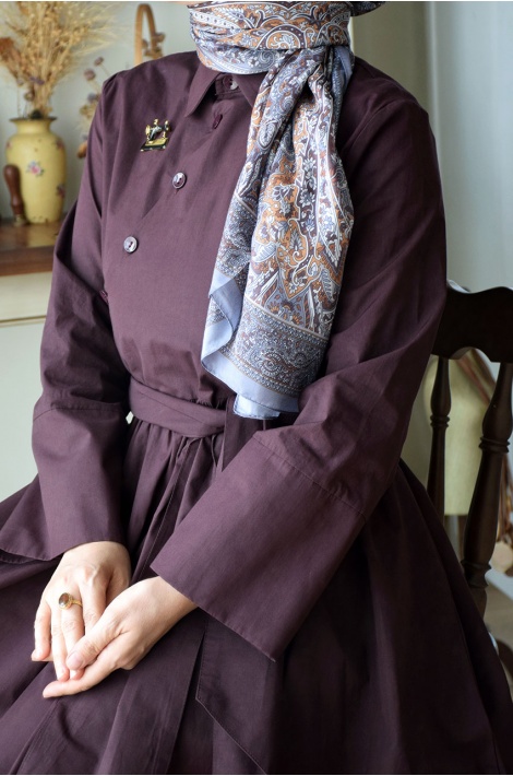 Çapraz Düğmeli Pamuklu Elbise Mürdüm