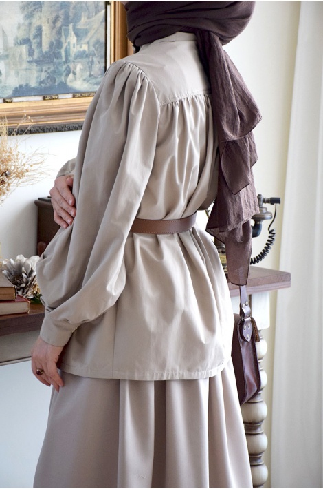 Kemerli Kısa Trench Coat Taş
