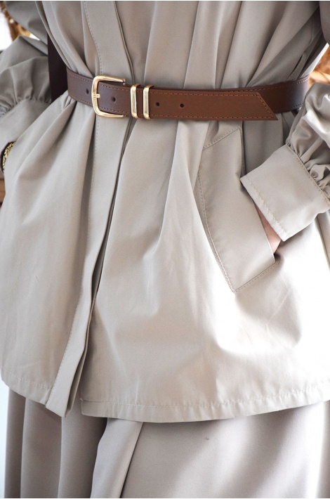 Kemerli Kısa Trench Coat Taş