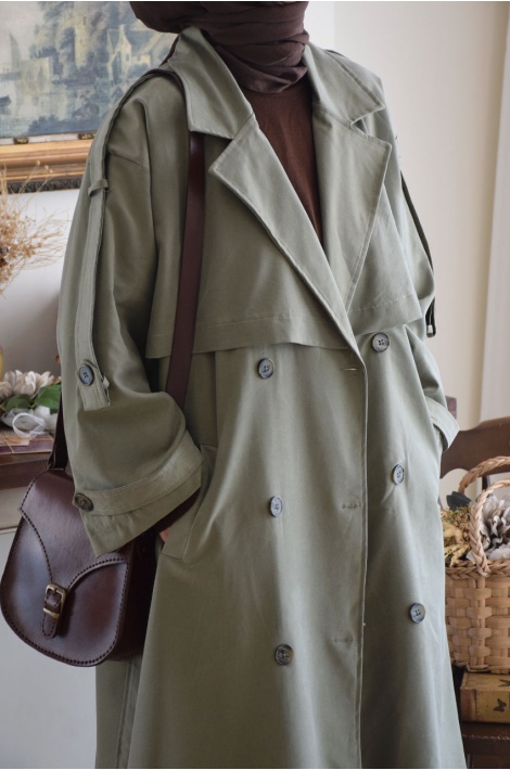 Oversize Model Trench Coat Yeşil