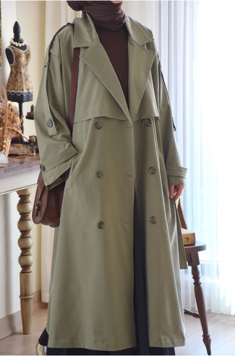 Oversize Model Trench Coat Yeşil