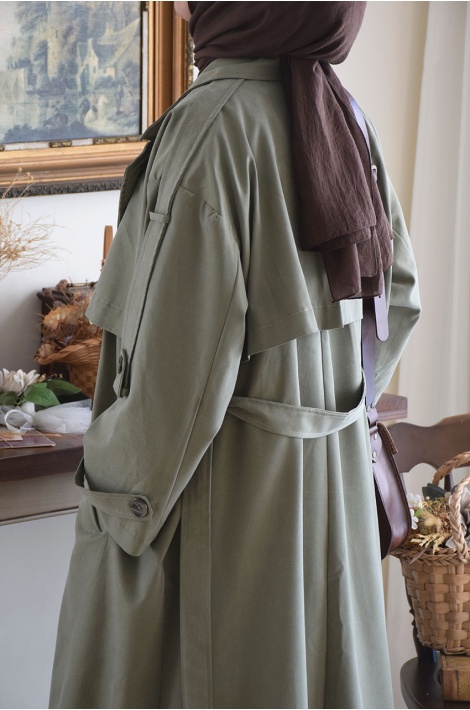 Oversize Model Trench Coat Yeşil