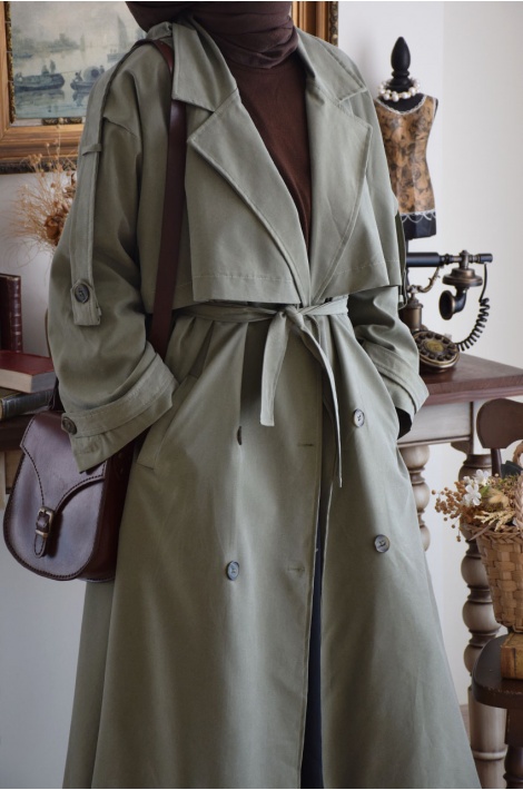 Oversize Model Trench Coat Yeşil