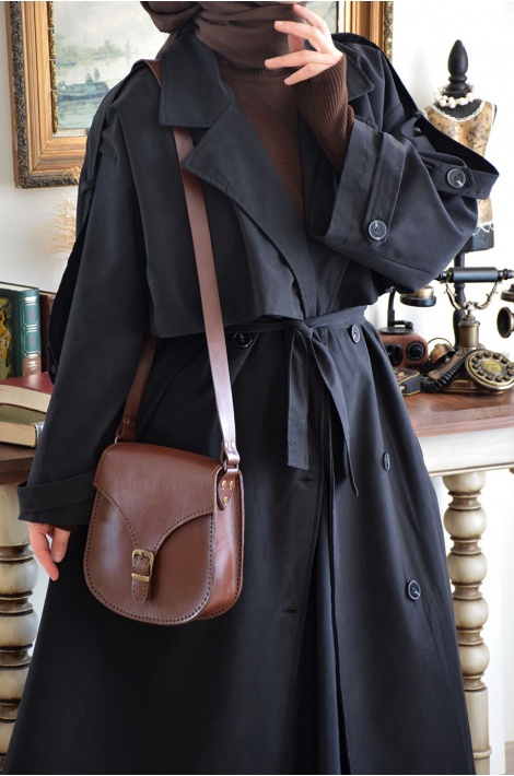 Oversize Model Trench Coat Siyah