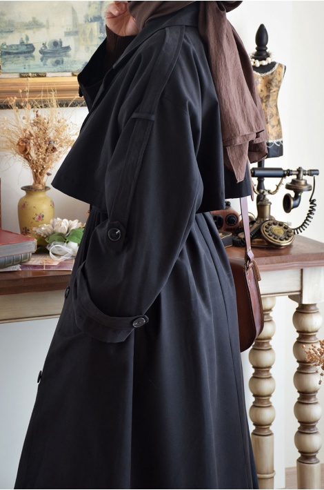 Oversize Model Trench Coat Siyah