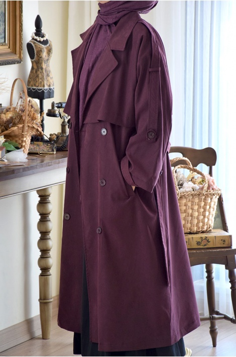 Oversize Model Trench Coat Mürdüm