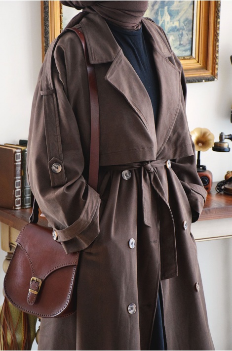 Oversize Model Trench Coat Kahverengi