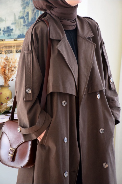 Oversize Model Trench Coat Kahverengi